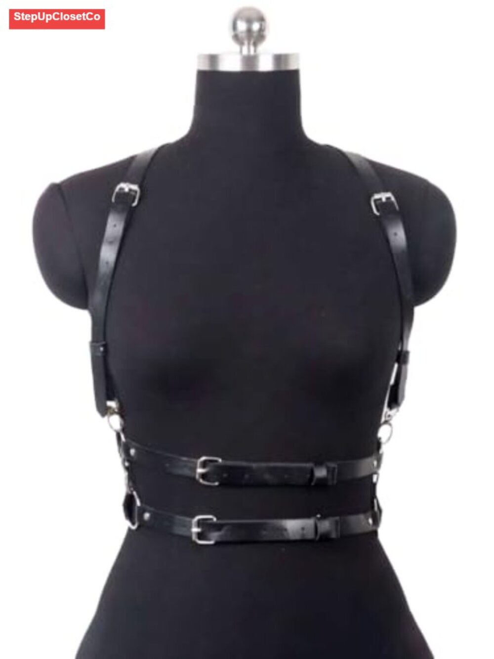Women's Faux Leather Body Harness Belt with Alloy Buckle Adjustable Chest & - Picture 3 of 5